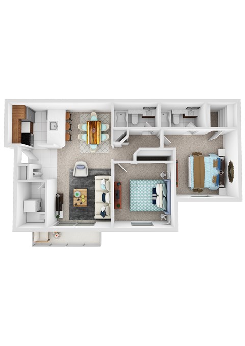 Floor plan for 2 beds, 2 baths, 1025 sqft